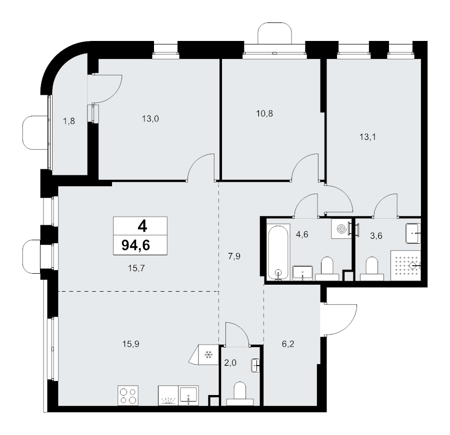 4 ккв (Евро) 94,6 м²