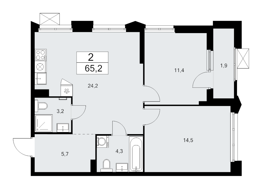 3 ккв (Евро) 65,2 м²