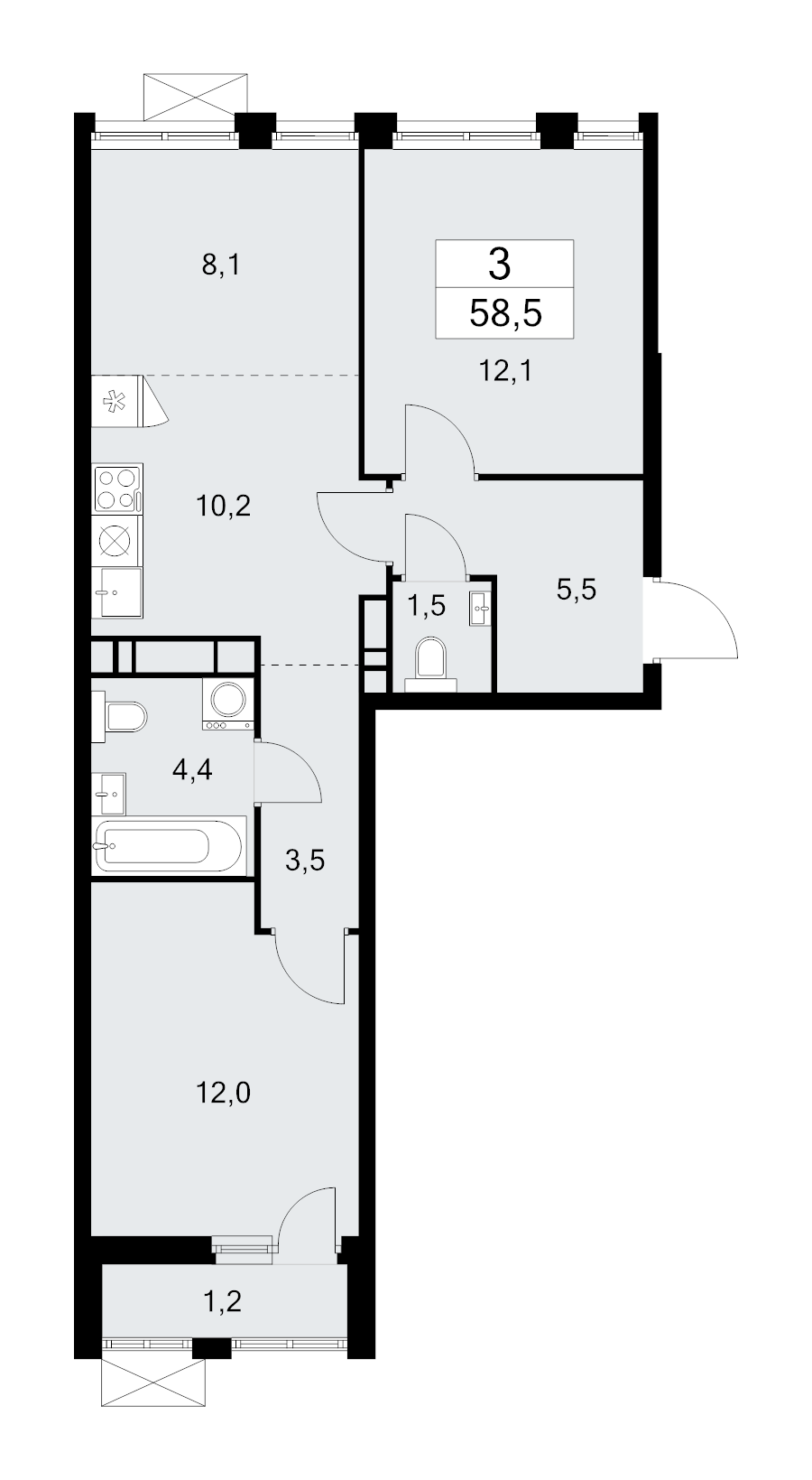3 ккв (Евро) 58,5 м²