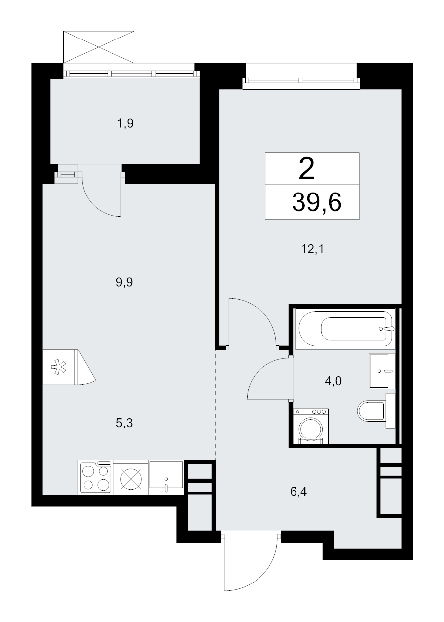 2 ккв (Евро) 39,6 м²