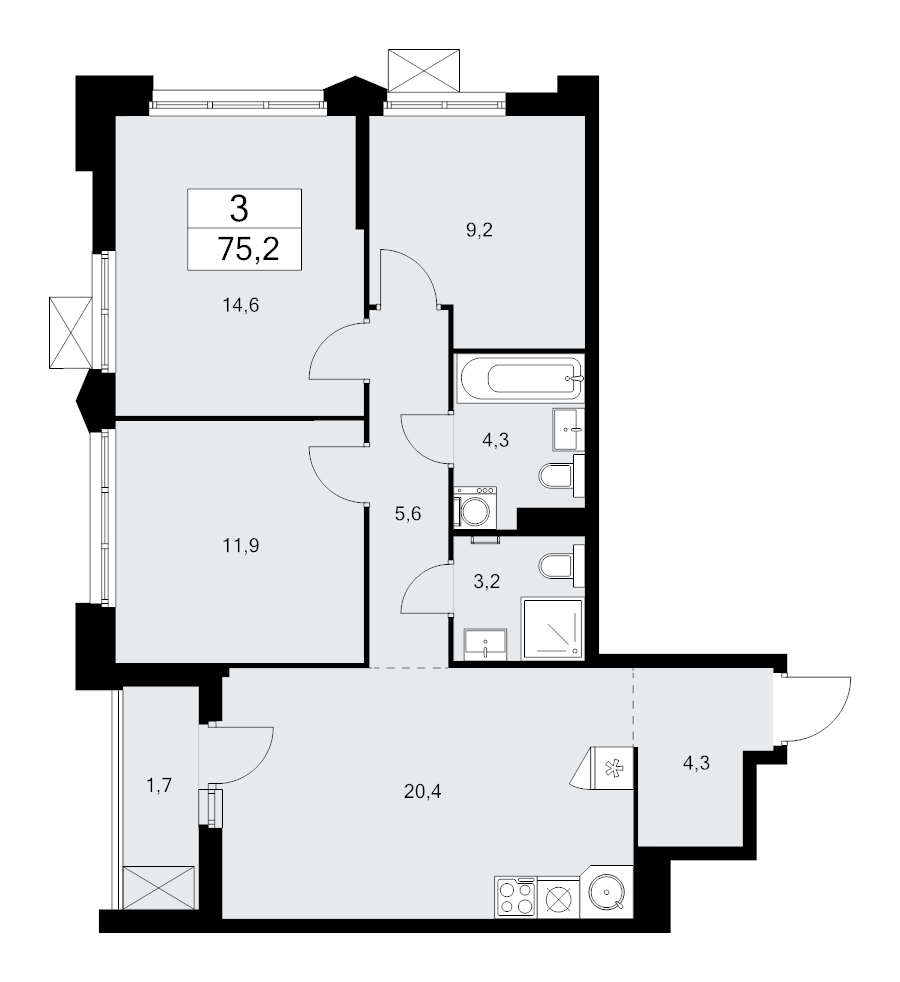 4 ккв (Евро) 75,2 м²