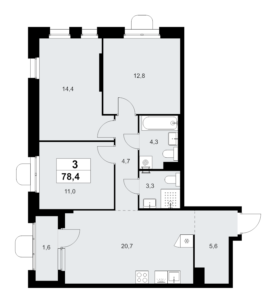 4 ккв (Евро) 78,4 м²