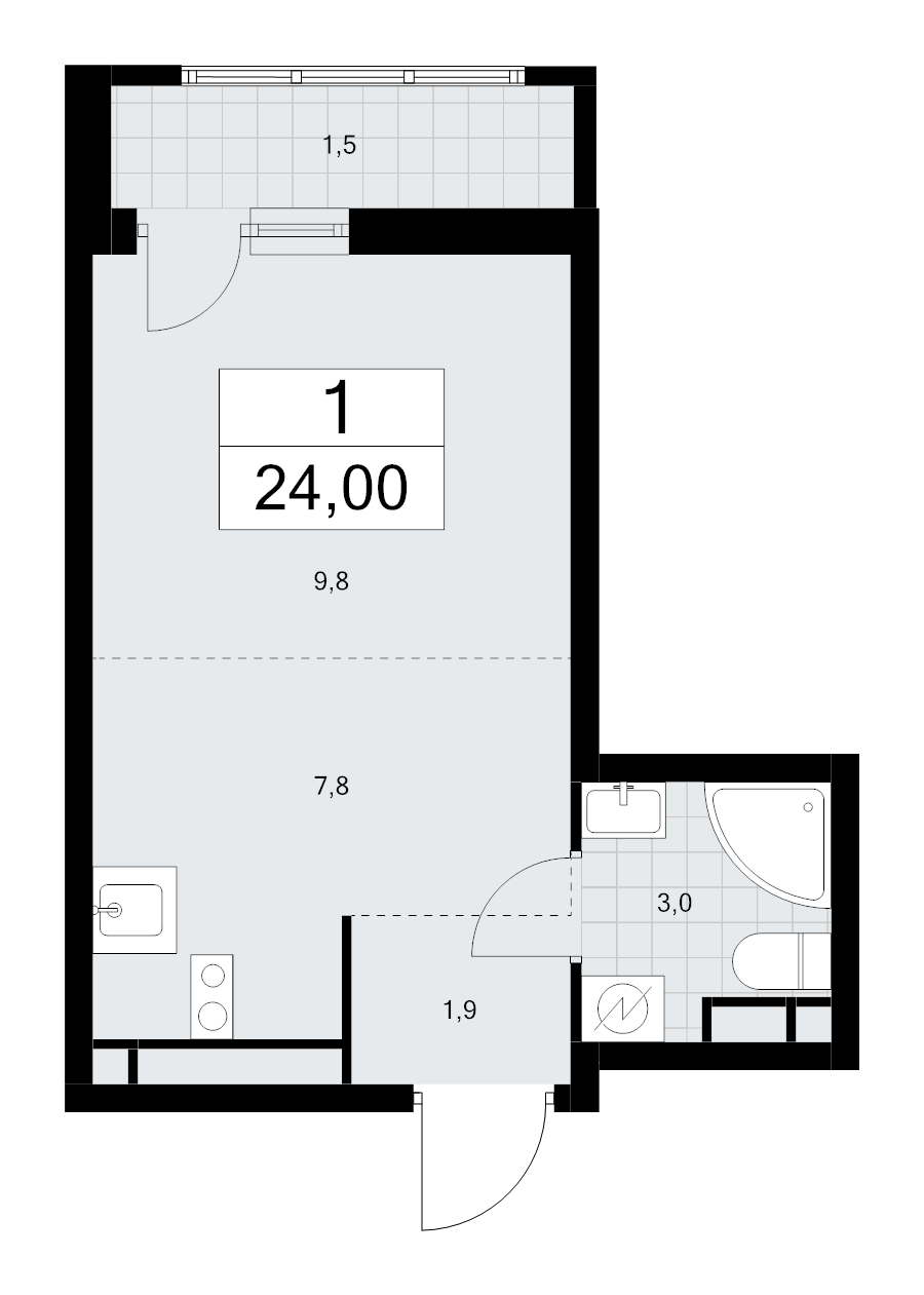 Студия 24 м²