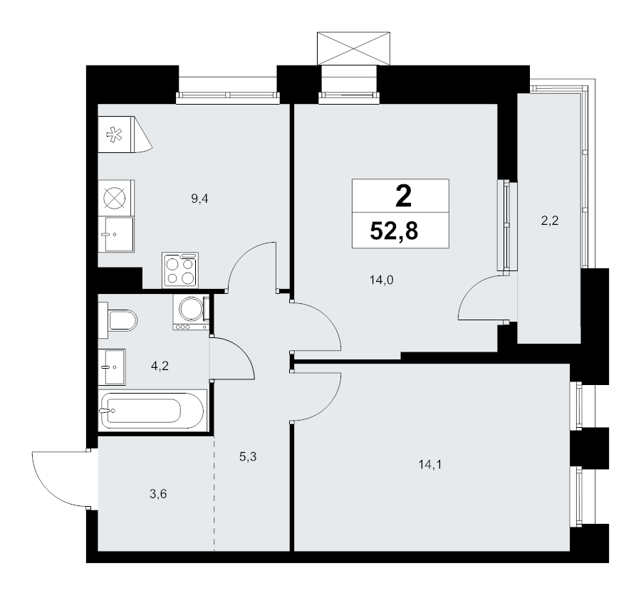 2 ккв 52,8 м²