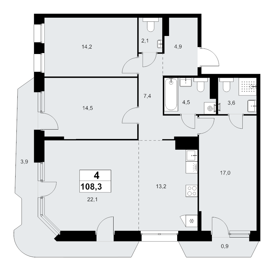 4 ккв (Евро) 108,3 м²