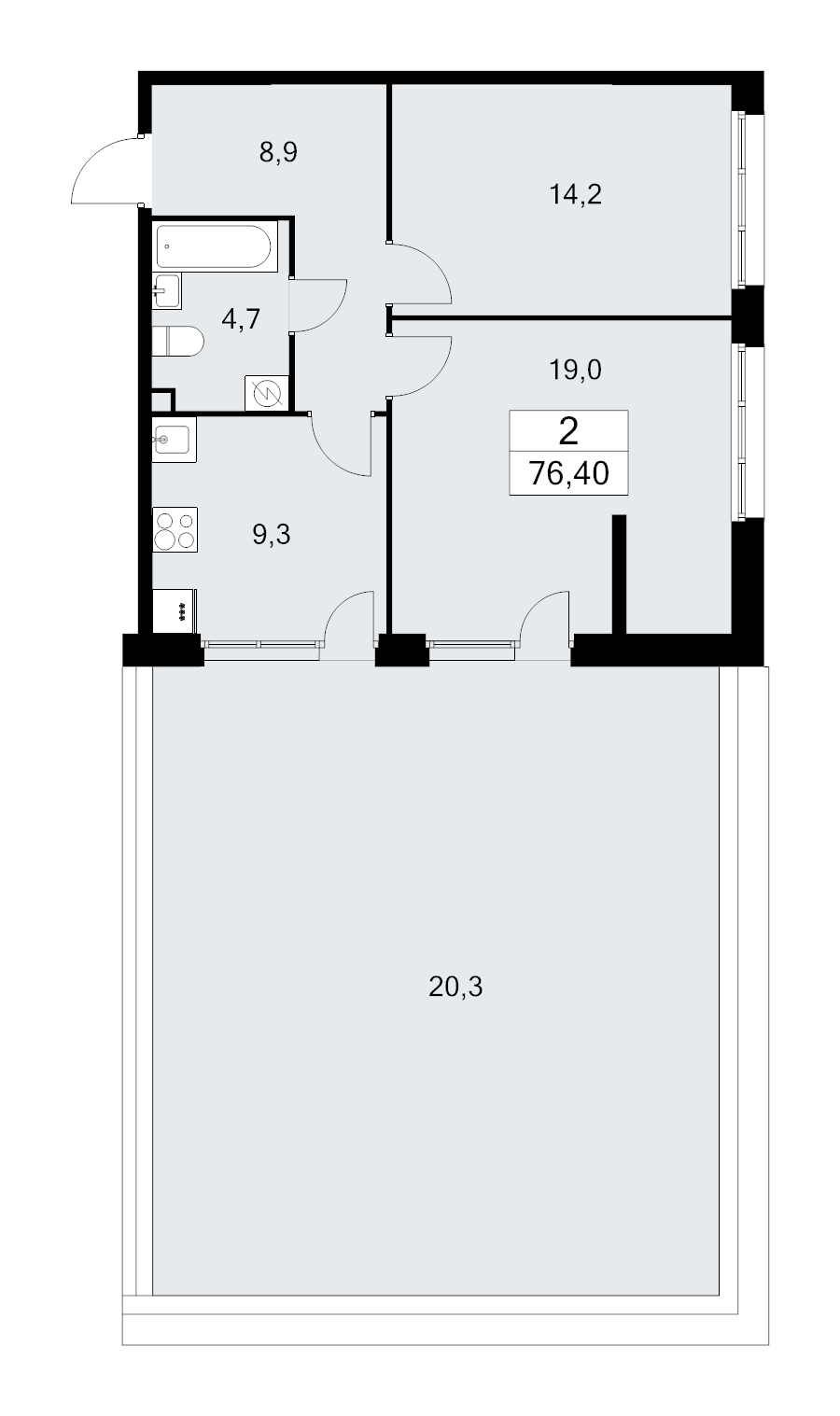 2 ккв 76,7 м²