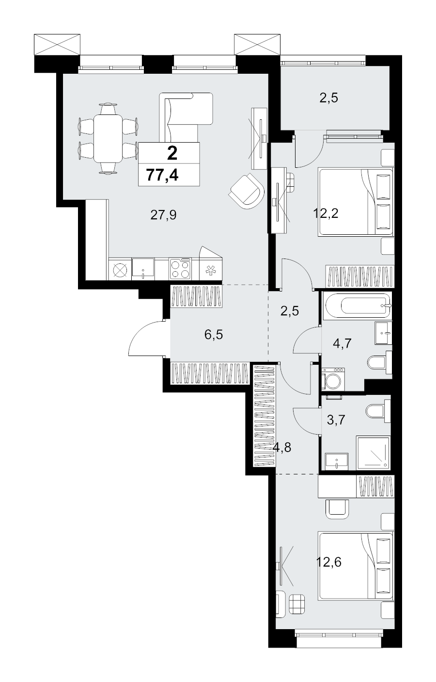 3 ккв (Евро) 77,4 м²
