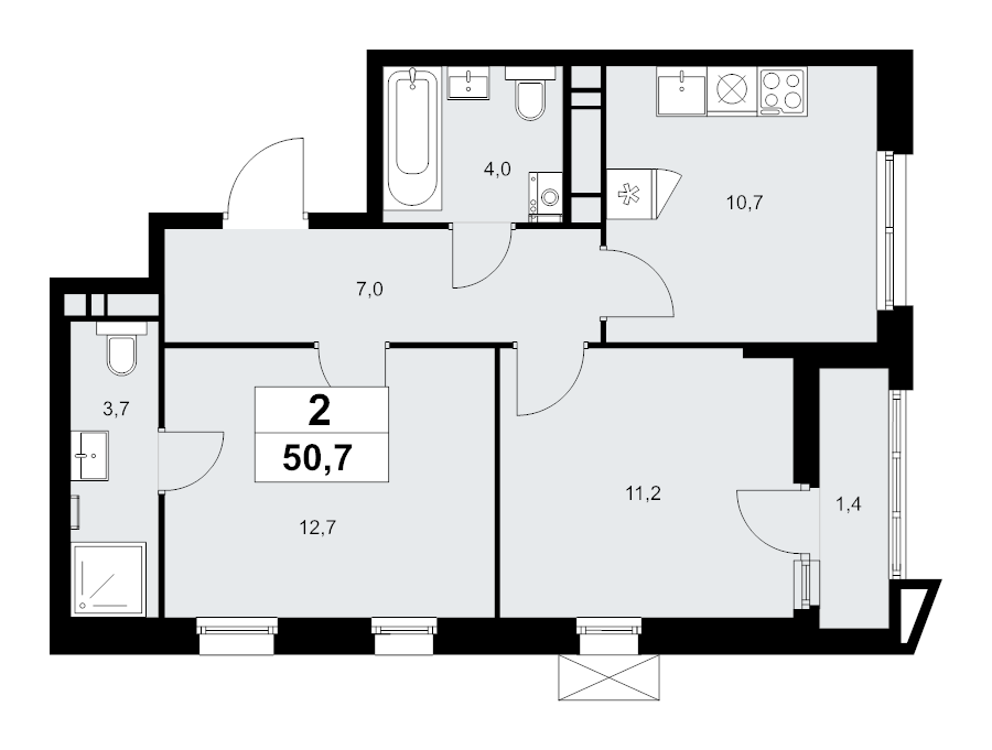2 ккв 50,7 м²