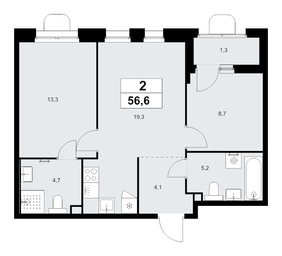 3 ккв (Евро) 56,6 м²