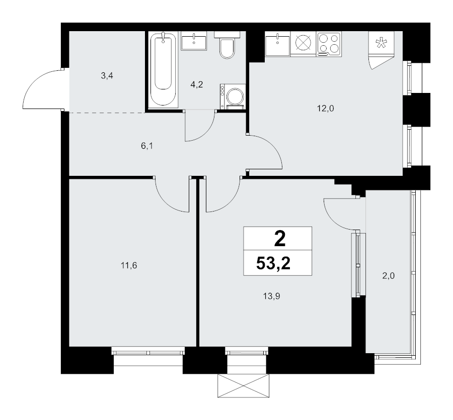 2 ккв 53,2 м²