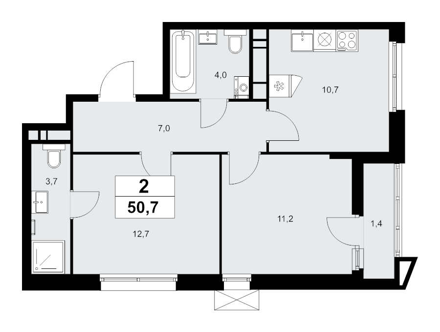 2 ккв 50,7 м²