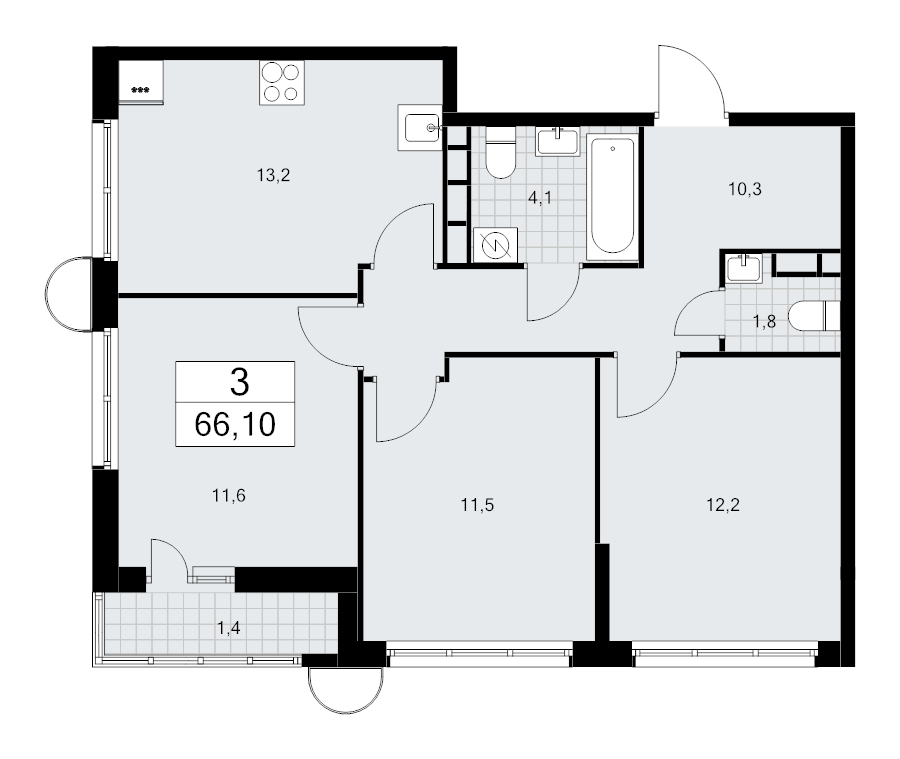 3 ккв 66,1 м²