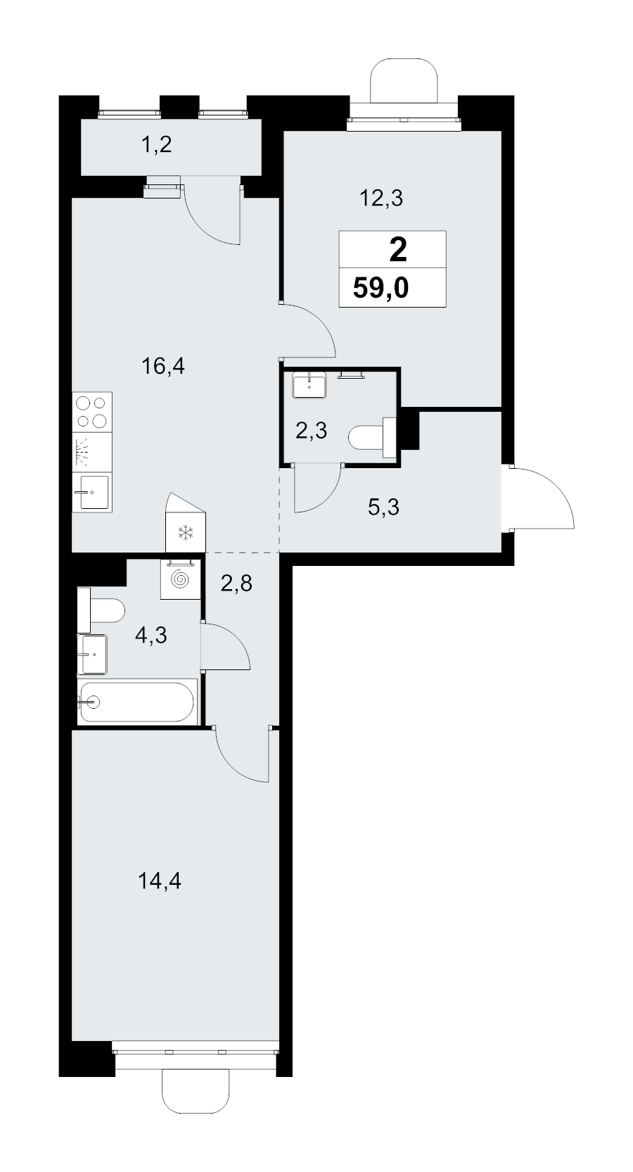 3 ккв (Евро) 59 м²
