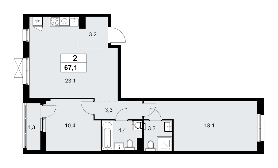 3 ккв (Евро) 67,1 м²