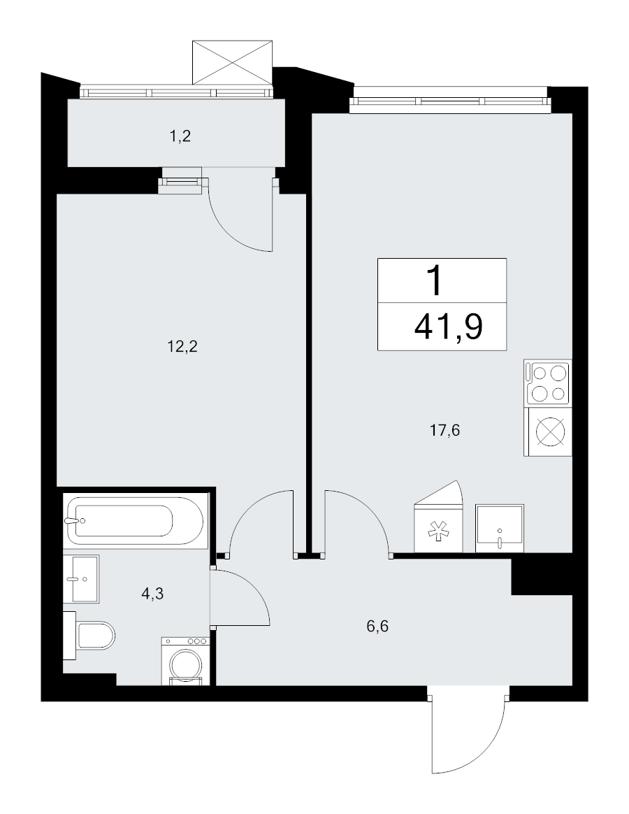 2 ккв (Евро) 41,9 м²