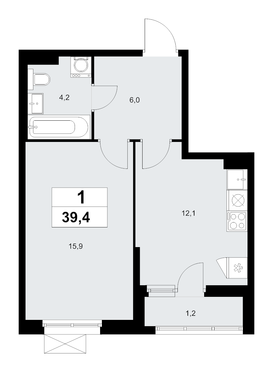 1 ккв 39,4 м²