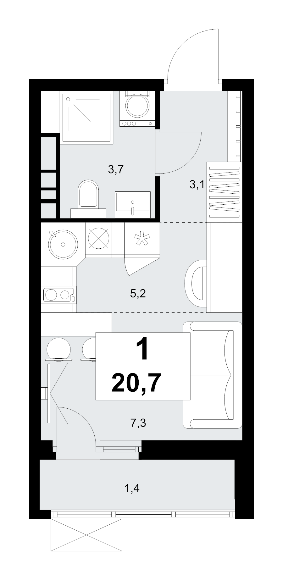 Студия 20,7 м²
