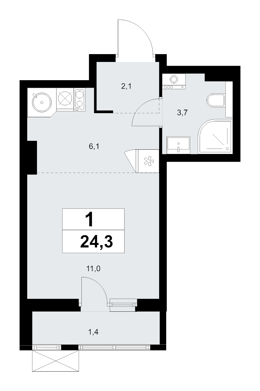Студия 24,3 м²