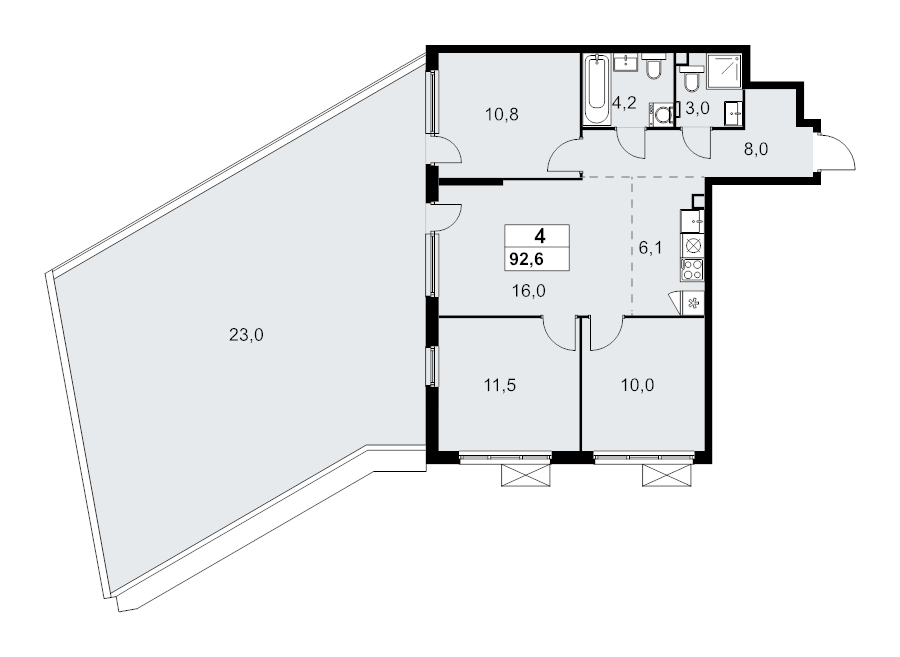 4 ккв (Евро) 92,6 м²
