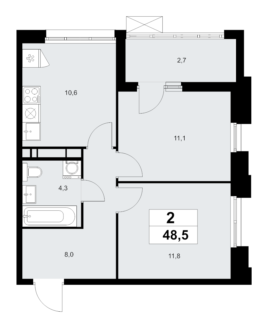 2 ккв 48,5 м²