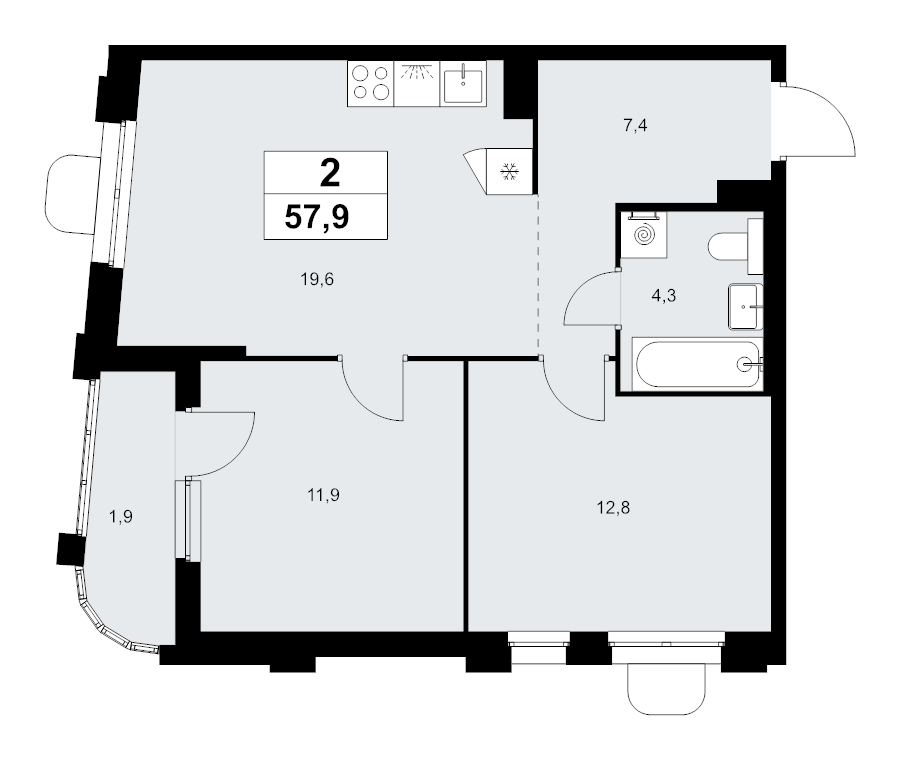 3 ккв (Евро) 57,9 м²