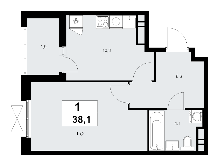 1 ккв 38,1 м²