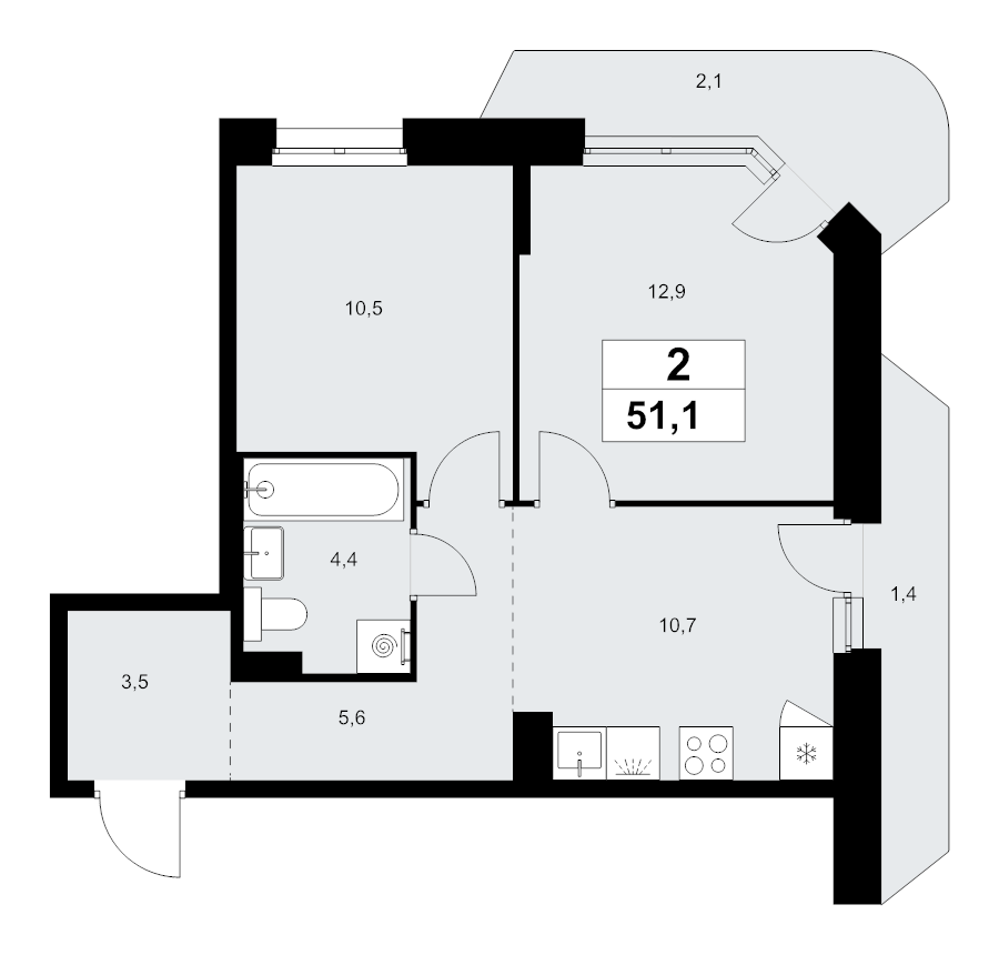 2 ккв 51,1 м²