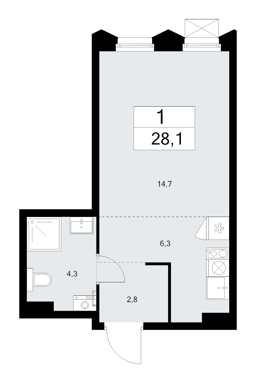 Студия 28,1 м²