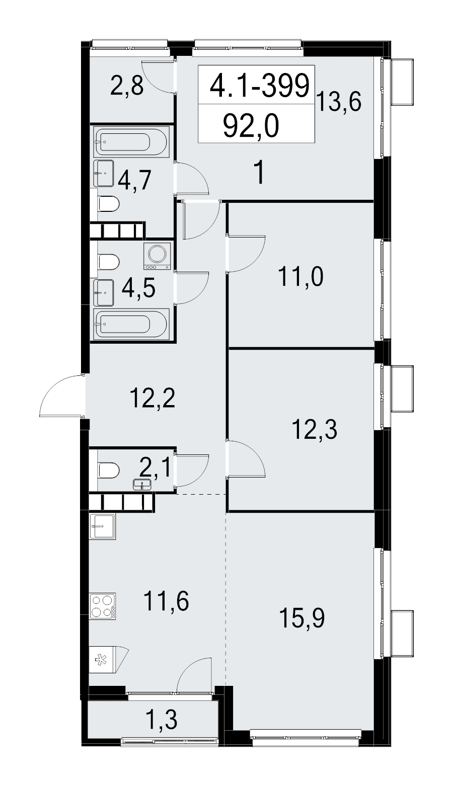 4 ккв (Евро) 92 м²
