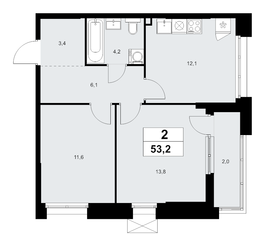 2 ккв 53,2 м²