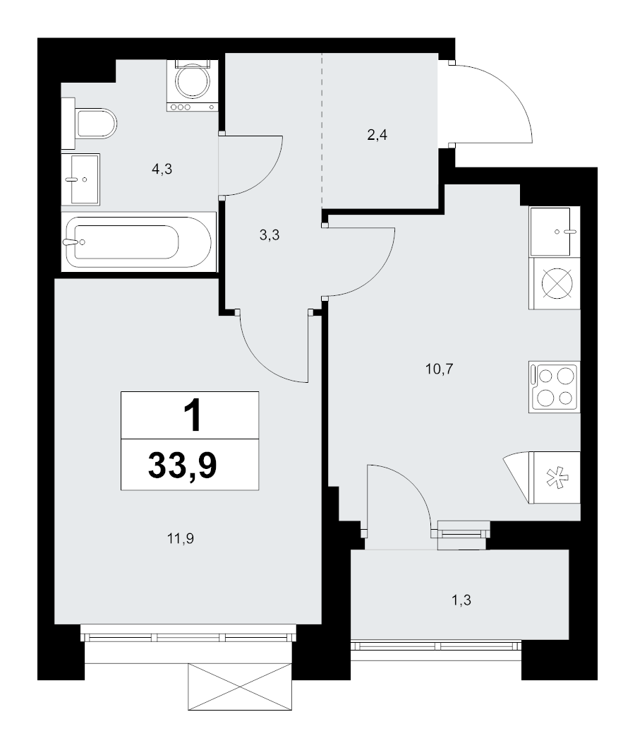 1 ккв 33,9 м²
