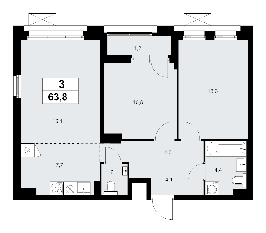 3 ккв (Евро) 63,8 м²