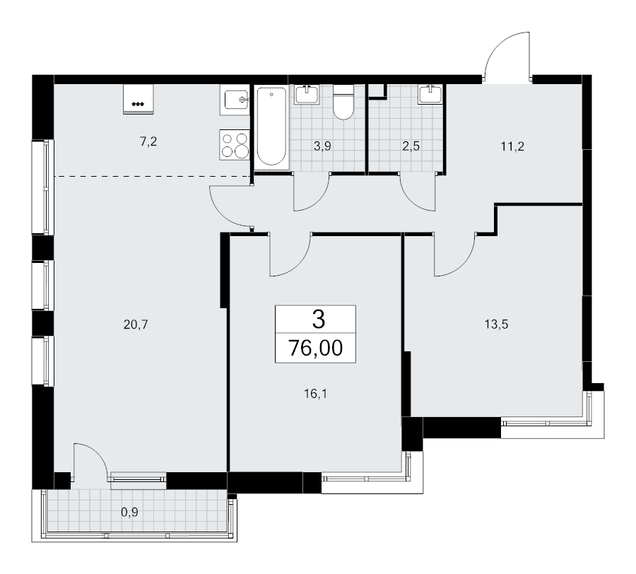 3 ккв (Евро) 76 м²