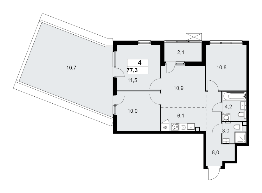 4 ккв (Евро) 77,3 м²