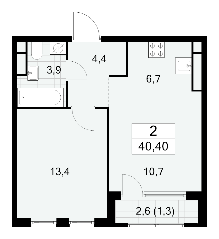 2 ккв (Евро) 40,4 м²