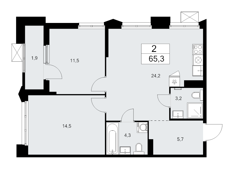 3 ккв (Евро) 65,3 м²