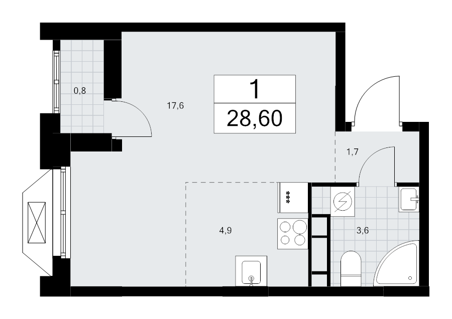 Студия 28,5 м²