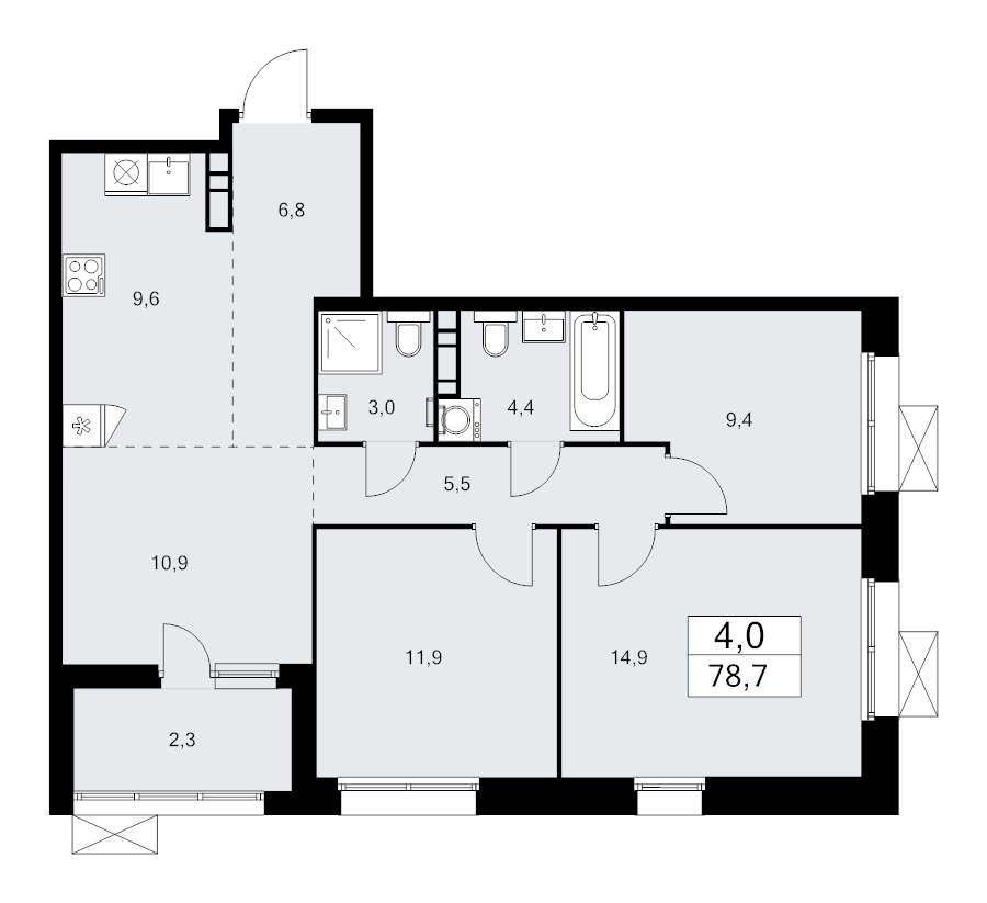 4 ккв (Евро) 78,7 м²