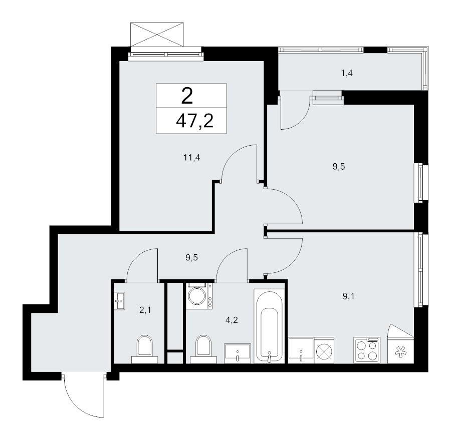 2 ккв 47,1 м²