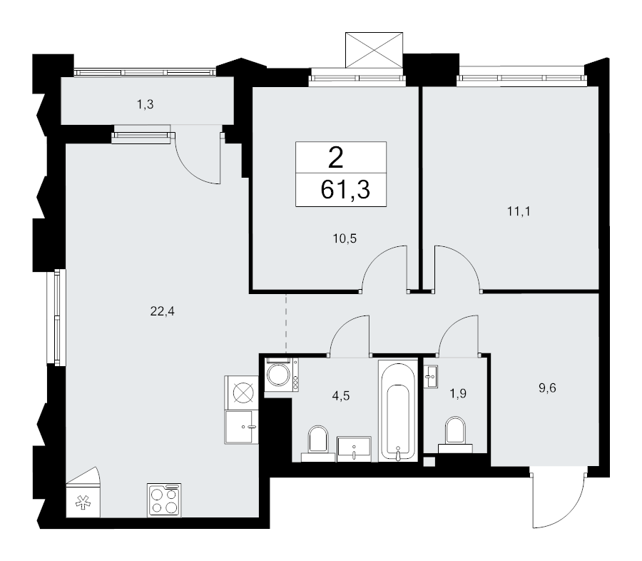3 ккв (Евро) 61,3 м²