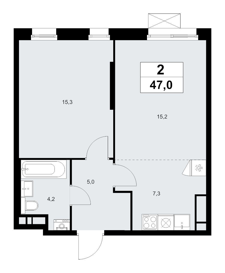 2 ккв (Евро) 47 м²