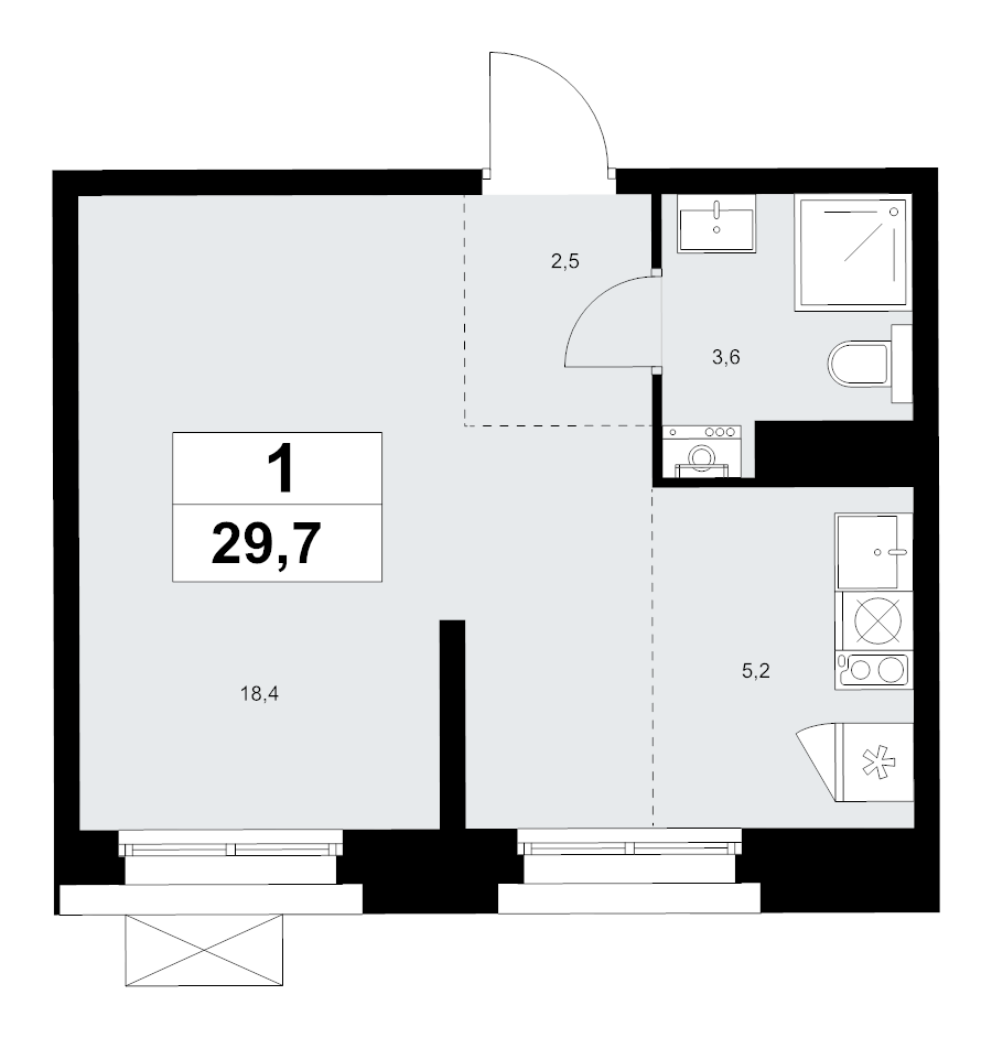 Студия 29,7 м²