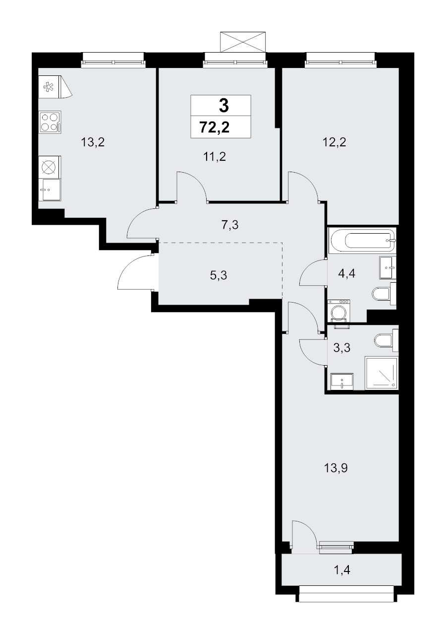 3 ккв 72,2 м²