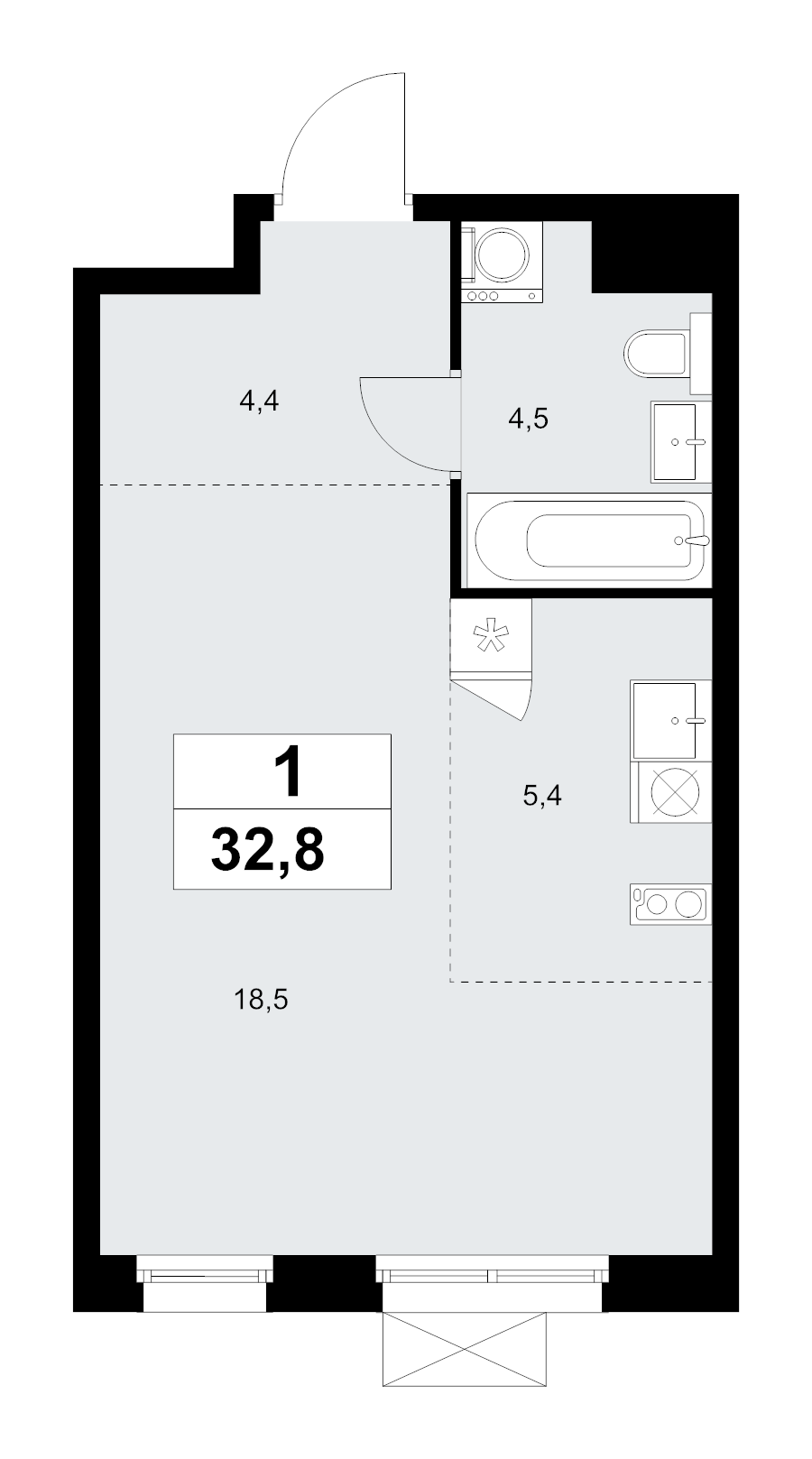 Студия 32,8 м²
