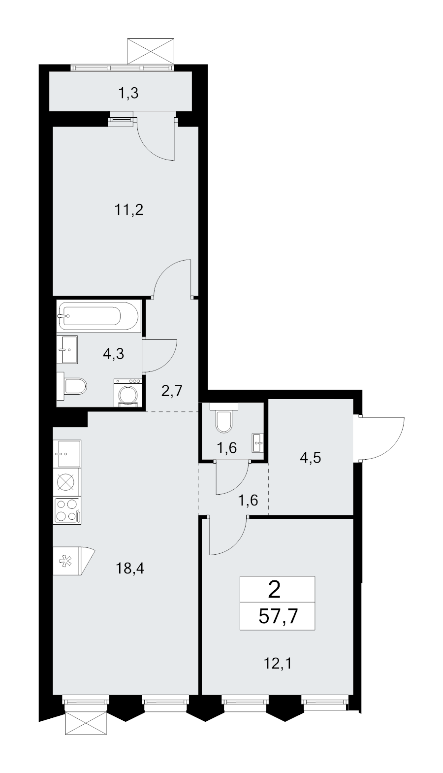 3 ккв (Евро) 57,7 м²