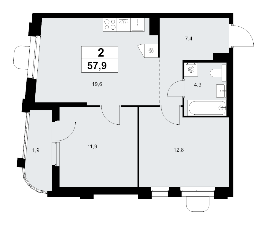 3 ккв (Евро) 57,9 м²