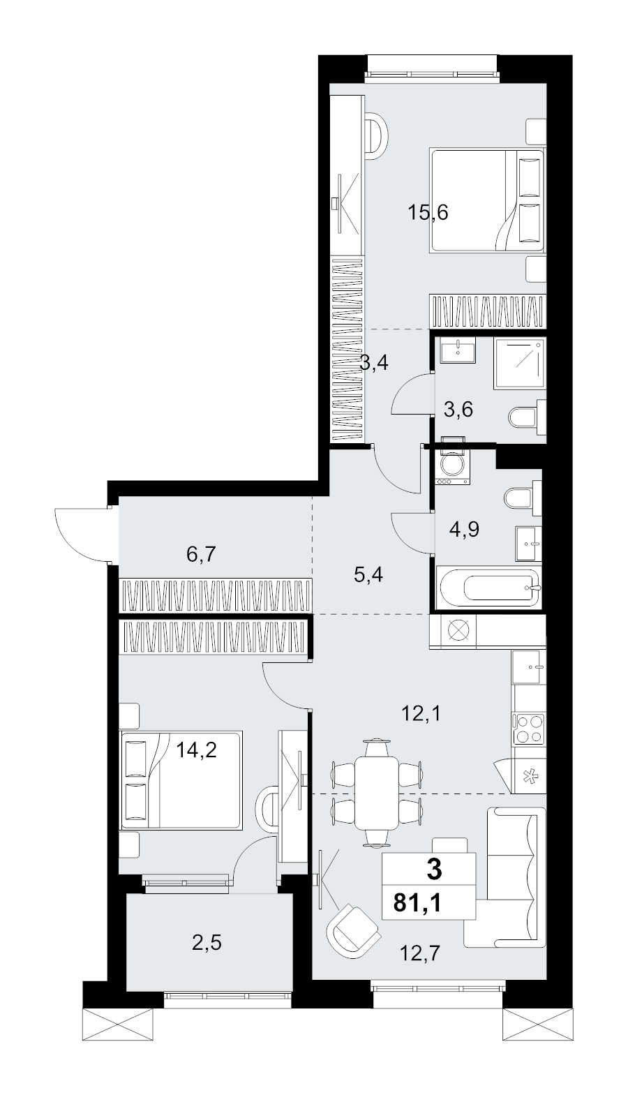 3 ккв (Евро) 81,1 м²