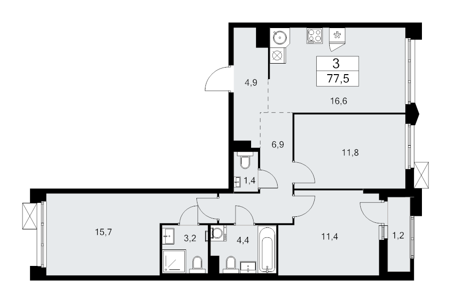 4 ккв (Евро) 77,5 м²