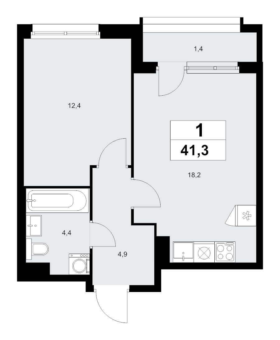 2 ккв (Евро) 41,3 м²