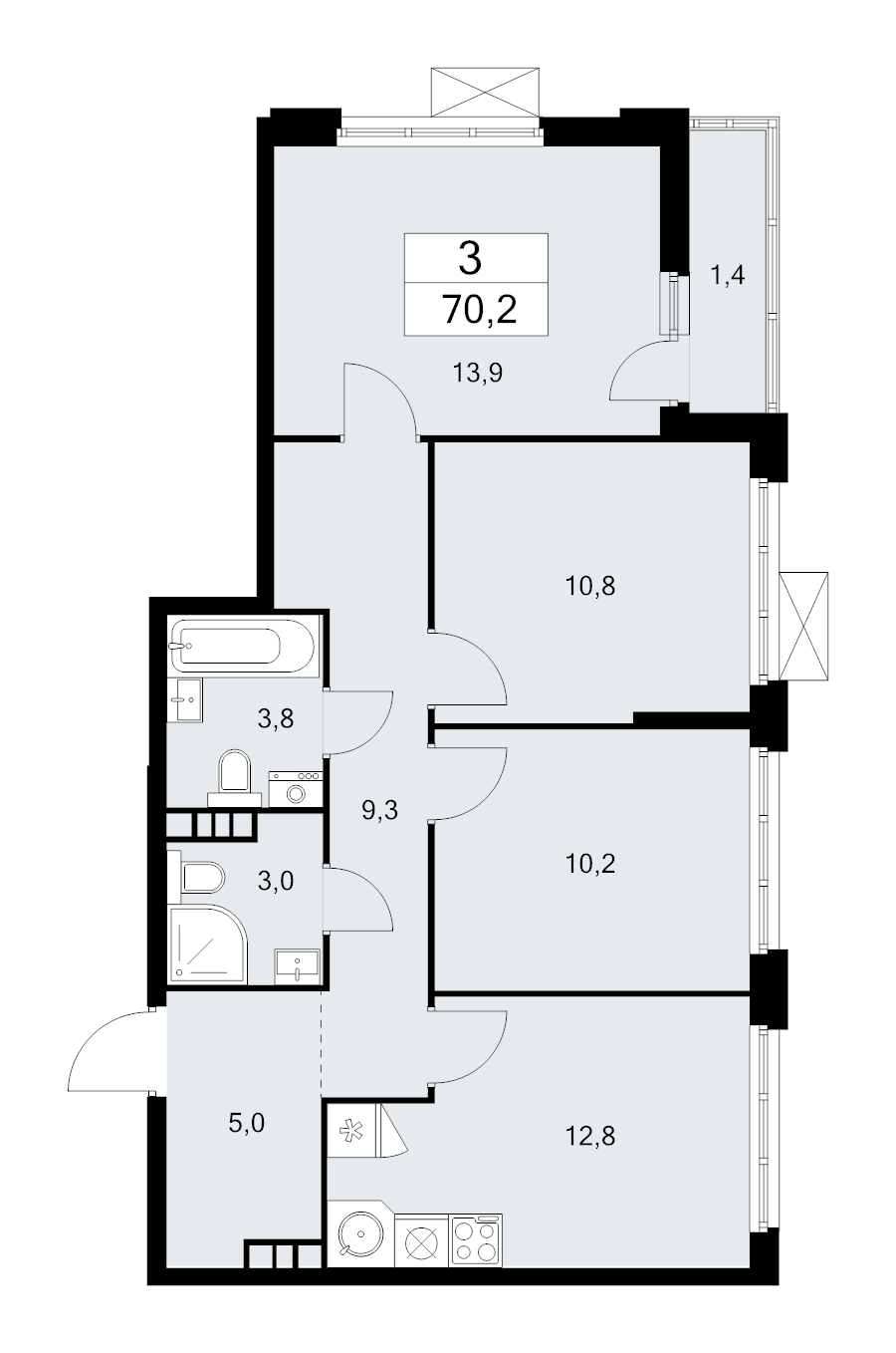 3 ккв 70,2 м²